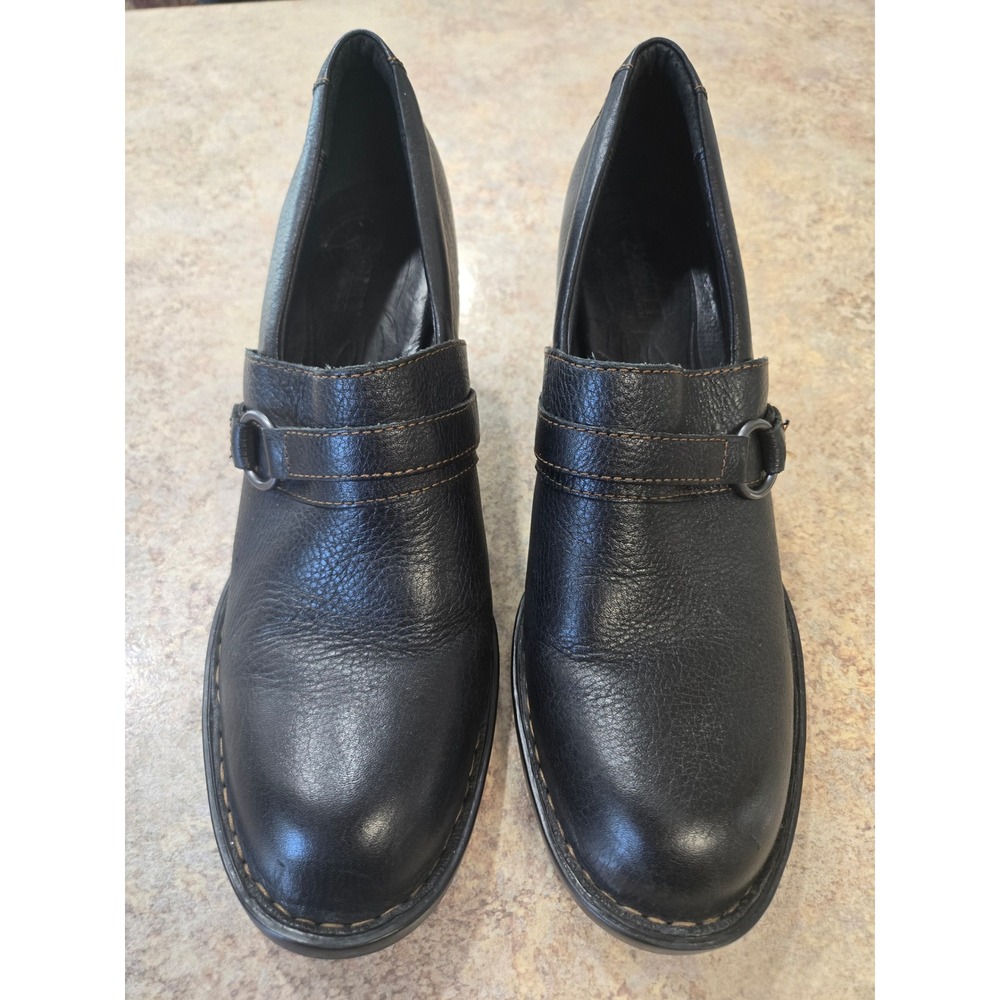 Born Dollie Platform Clogs Womens 10 Black Leather Side Zip Chunky Heel